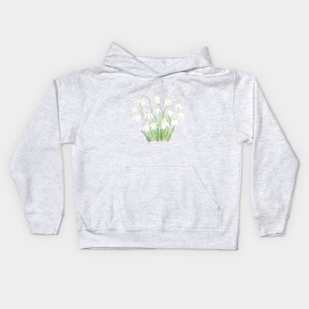 white snowdrop flower botanical watercolor painting Kids Hoodie by colorandcolor
